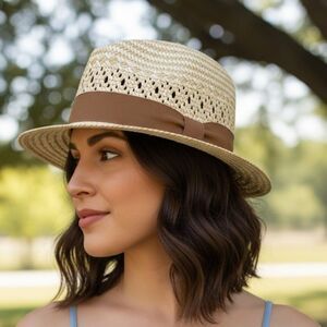 J. Crew Woven Paper Straw Fedora with Brown Grosgrain Band